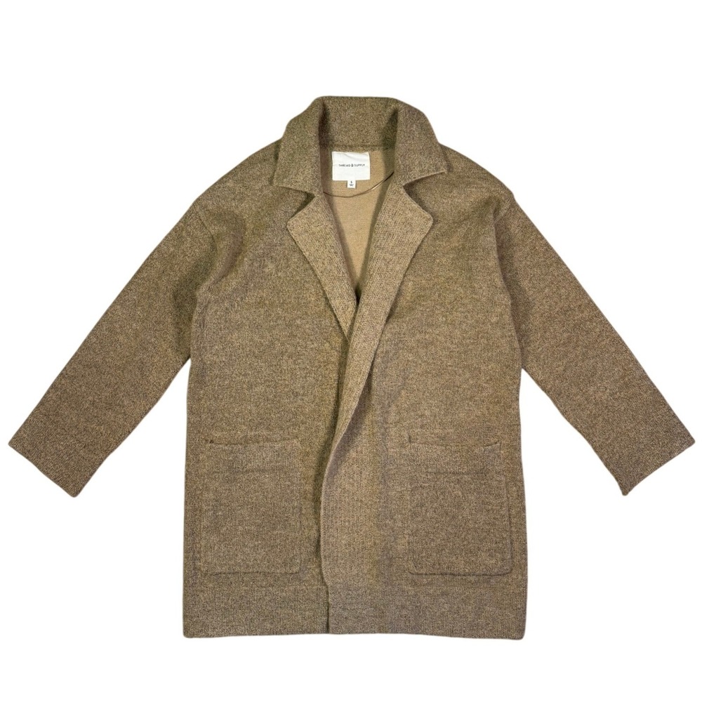 Thread‎ & Supply Coatigan Sweater Blazer Small Camel Black Cozy Cottagecore EUC